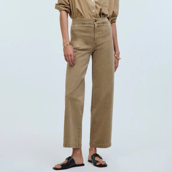 Madewell The Emmett Wide Leg Crop Pant Welt Pocket Drill Khaki Size 30 P NWT